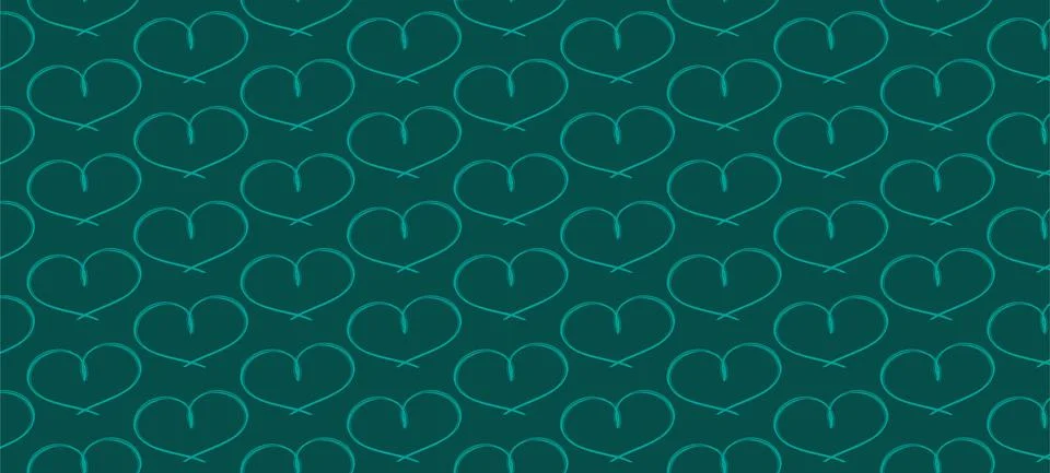 Vector line pattern of hand-drawn green hearts Stock Illustration