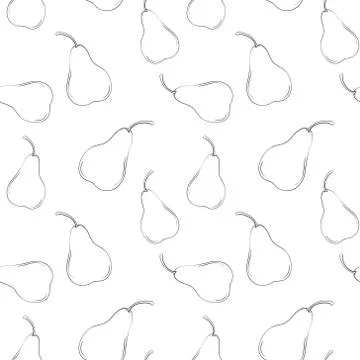 Vector line pear seamless pattern. Monochrome background fruits Stock Illustration