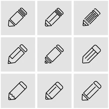 Vector line pencil icon set Stock Illustration