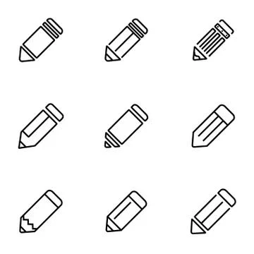 Vector line pencil icon set Stock Illustration