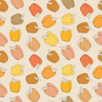 Vector line pepper seamless pattern. Color background vegetables Stock Illustration