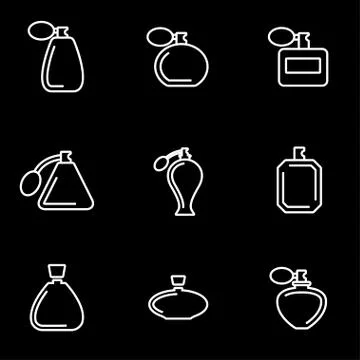 Vector line perfume icon set Stock Illustration