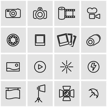 Vector line photo icon set Stock Illustration