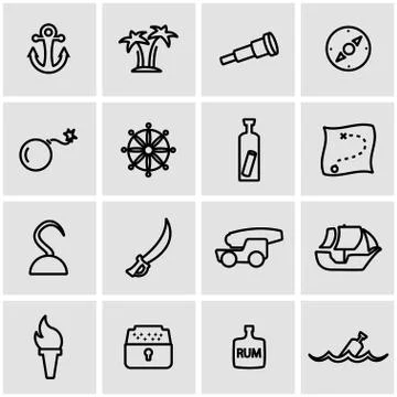 Vector line pirate icon set Stock Illustration