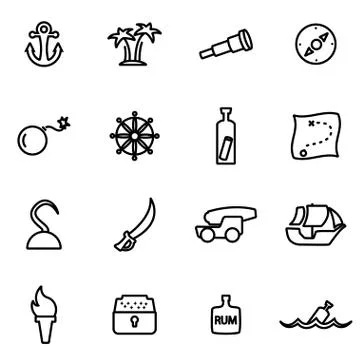 Vector line pirate icon set Stock Illustration