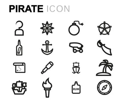 Vector line pirate icons set Stock Illustration