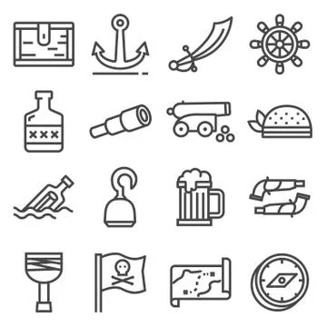 Vector line pirates icons set on white background Stock Illustration
