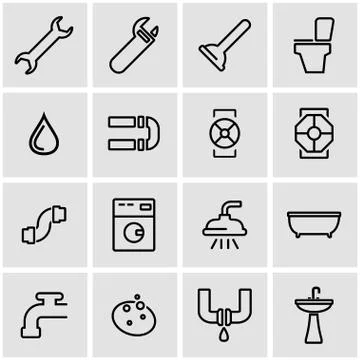 Vector line plumbing icon set Stock Illustration