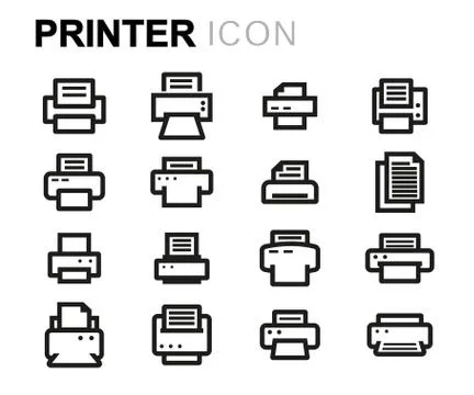 Vector line printer icons set Illustrazione stock