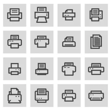 Vector line printer icons set Stock Illustration