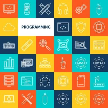Vector Line Programming Icons Stock Illustration