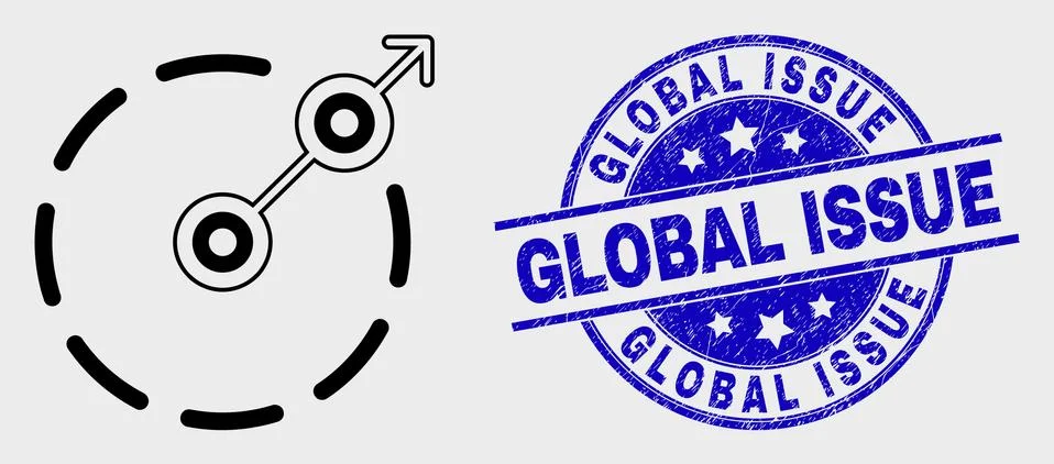 Vector Line Radial Escape Border Icon and Grunge Global Issue Watermark Stock Illustration