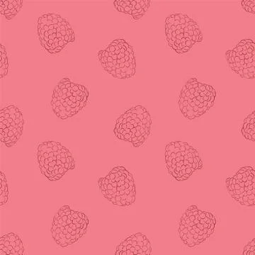 Vector line raspberry seamless pattern. Pink background berries Stock Illustration