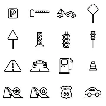 Vector line road icon set Stock Illustration