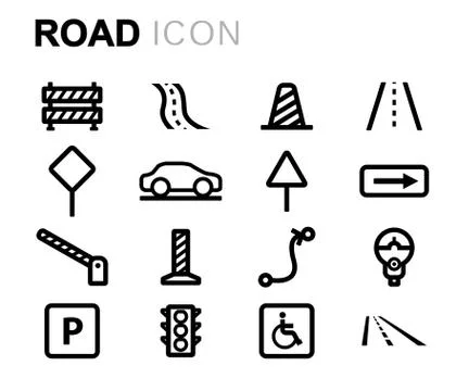 Vector line road icons set Stock Illustration