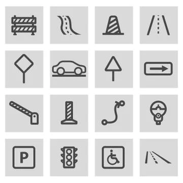 Vector line road icons set Stock Illustration