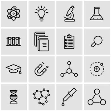 Vector line science icon set Stock Illustration
