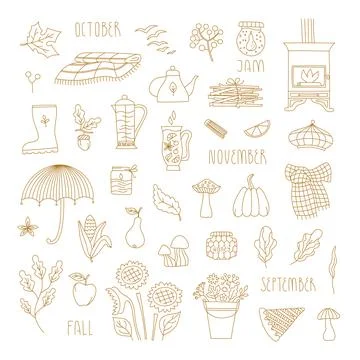 Vector Line set with autumn elements for card, invitation, web site, stickers Stock Illustration