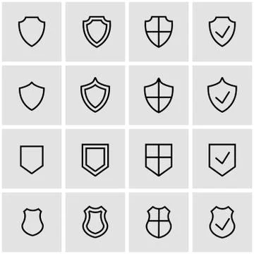 Vector line shield icon set Stock Illustration
