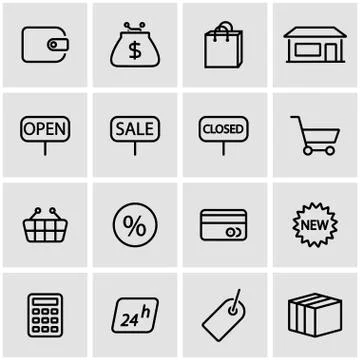 Vector line shop icon set Stock Illustration
