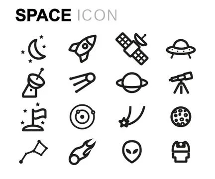 Vector line space icons set Illustrazione stock