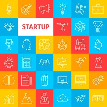 Vector Line Startup Icons Stock Illustration