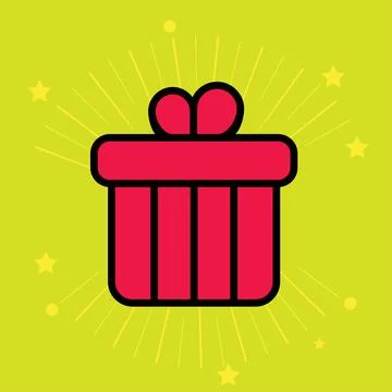 Vector line style logo gift box with a firework. Cute illustration of gift box Illustrazione stock