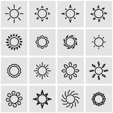 Vector line sun icon set Stock Illustration