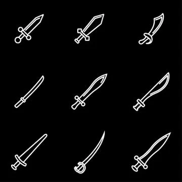 Vector line sword icon set Stock Illustration