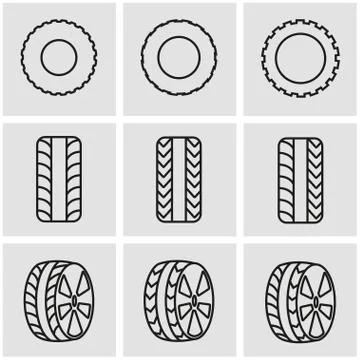 Vector line tire icon set Stock Illustration