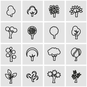 Vector line trees icon set Stock Illustration