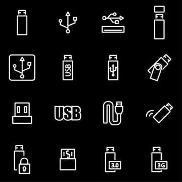 Vector line usb icon set Stock Illustration