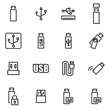 Vector line usb icon set Stock Illustration
