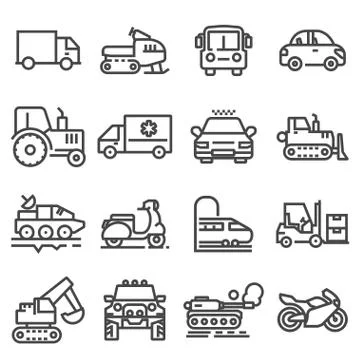 Vector line vehicles icons set イラスト素材
