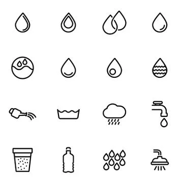 Vector line water icon set Stock Illustration