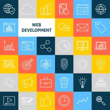 Vector Line Web Development Icons Illustrazione stock