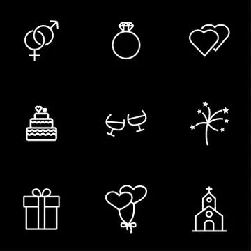 Vector line wedding icon set Stock Illustration