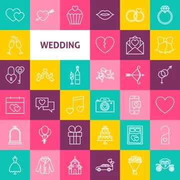 Vector Line Wedding Icons Stock Illustration