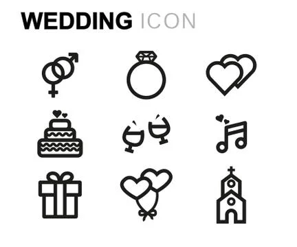 Vector line wedding icons set Stock Illustration