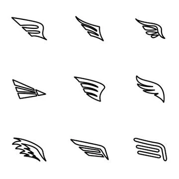Vector line wing icon set Stock Illustration