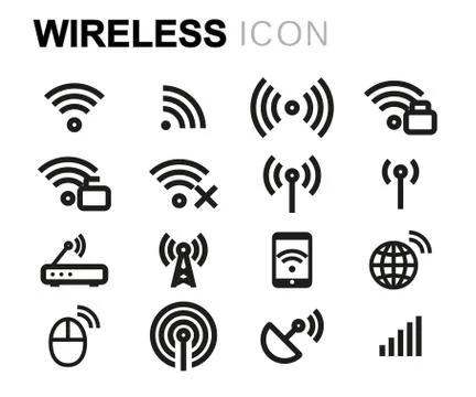 Vector line wireless icons set Stock Illustration