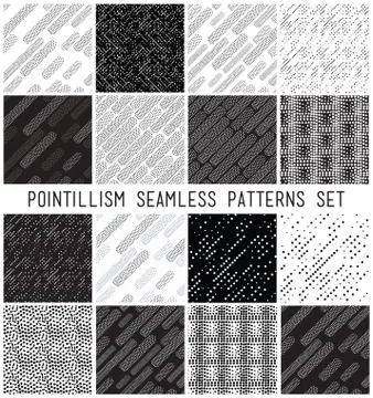 Vector lineal geometric seamless patterns set. Stock Illustration