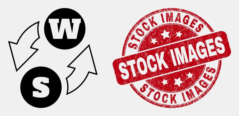 Vector Linear Alphabet Characters Exchange Icon and Scratched Stock Images Seal Stock Illustration