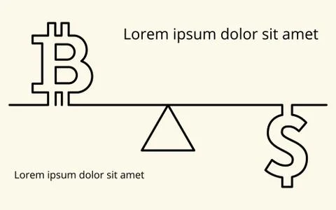Vector linear background with images of the symbol of bitcoin and dollar Illustrazione stock