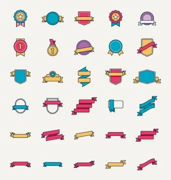 Vector linear badges and ribbons Stock Illustration
