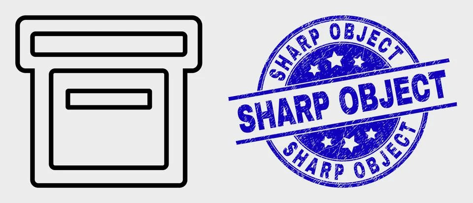 Vector Linear Box Icon and Grunge Sharp Object Stamp Seal Stock Illustration