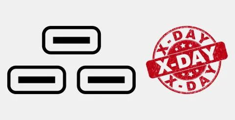 Vector Linear Bricks Icon and Distress X-Day Stamp Stock Illustration