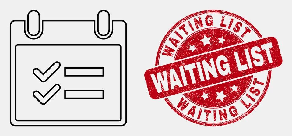 Vector Linear Calendar Page Tasks Icon and Grunge Waiting List Stamp Seal Stock Illustration