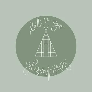 Vector linear camping icon, label, logo. Modern outdoor camp, trekking Stock Illustration