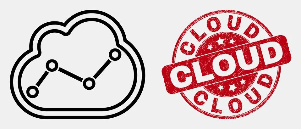 Vector Linear Chart Cloud Icon and Grunge Cloud Stamp 스톡 일러스트